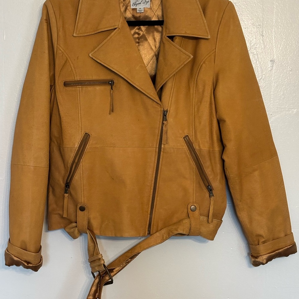 Leather Moto Jacket in Camel - Vintage Style